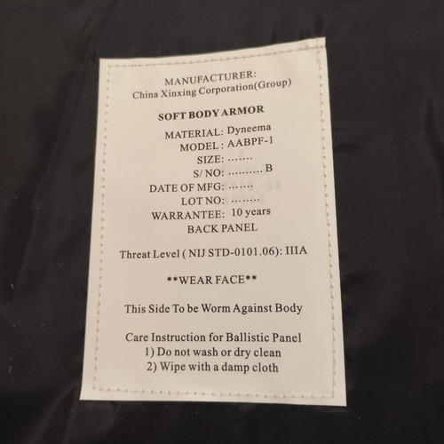 Bulletproof vest model AABPF-1 new, certified NIJ IIIA