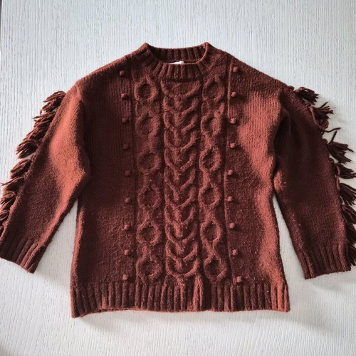 Zara brick red boho sweater used with tassels on sleeves for 11-12 years