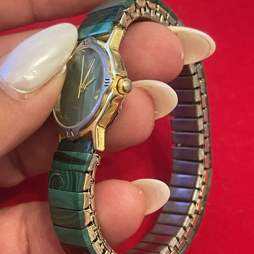 Gemtime women's watch with malachite vintage used, elastic band