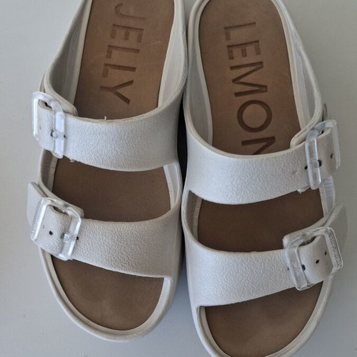 Lemon Jelly Pearl Metal Platform Slides size 37 used, grey silver
