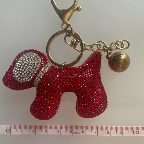 Keychain with rhinestones like new, red with dog design