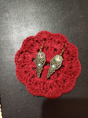 Macrame earrings new, khaki with opalite semi-precious stone