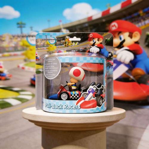 Super Mario Wii Pull Back Racers Toad σφραγισμένη φιγούρα 12εκ