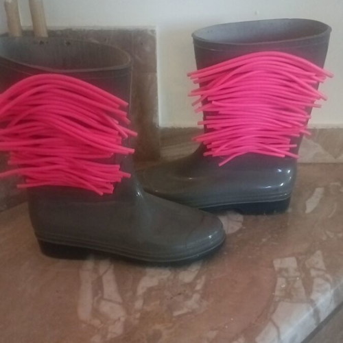 Handmade plastic galoshes used, size 38, gray and pink