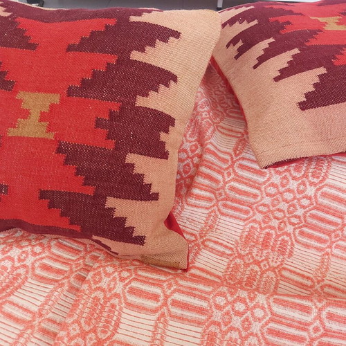 Set for rustic decoration with wool throw and woven cushion covers refurbished