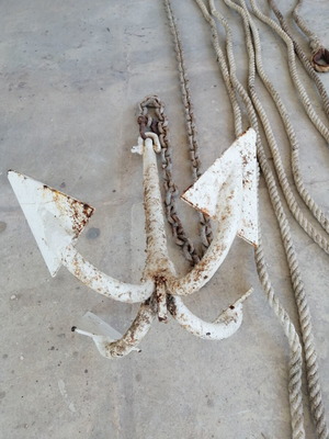 Boat anchor with chain and rope, 0.60x0.50 m, epoxy painted