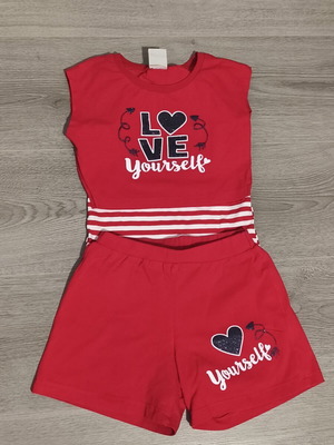 Matou France κόκκινο καλοκαιρινό σετ με σχέδιο Love Yourself