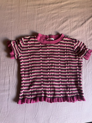 Zara short sleeve shirt with stripes and frill new