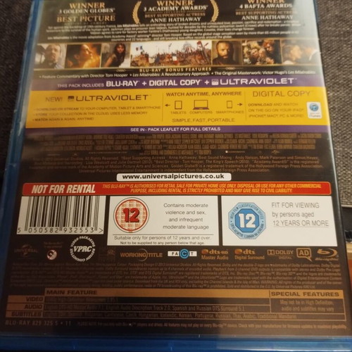 Les Miserables Blu-ray like new with Russian, Bulgarian, Czech, and Hungarian subs