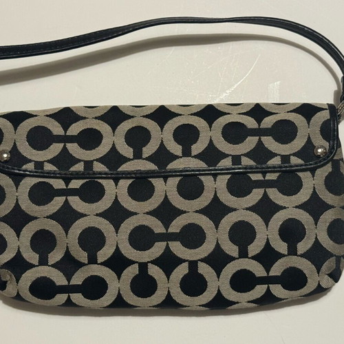 Coach Kristin Black Gray Op Art Signature wristlet bag like new