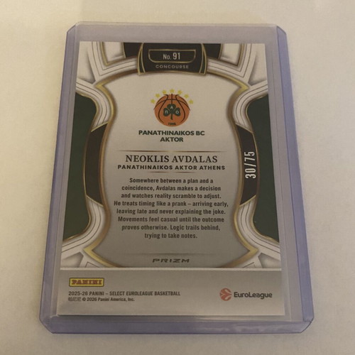 Neoklis Avdalas numbered card 30/75, Panathinaikos, new