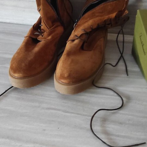 Italian leather ankle boots new camel with fur lining