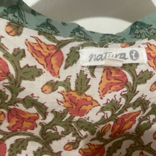 Natural Natura shirt with mint and coral floral pattern, 100% cotton