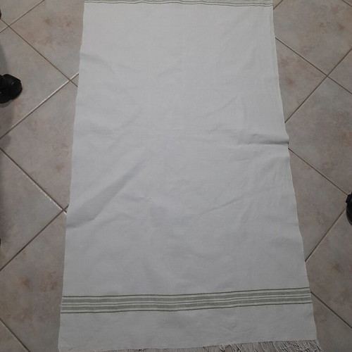 Handwoven towel with green stripes, like new, cotton 132x67 cm