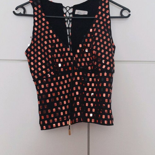 On Line top used, black with sequins