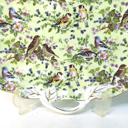 Porcelain serving platter decorated with birds and flowers like new