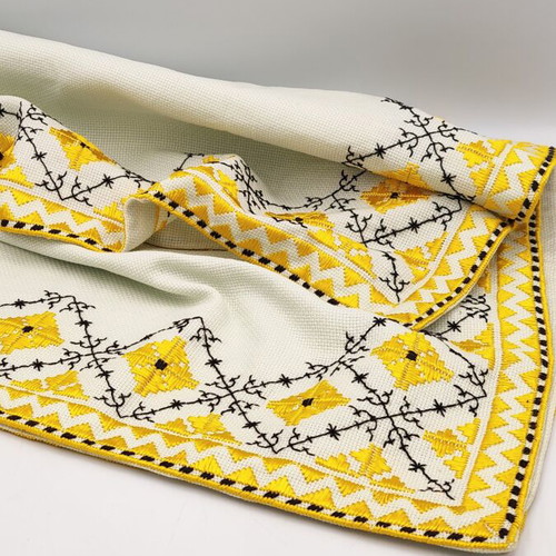 Hand embroidered tablecloth, sunny yellow, 70x70 cm