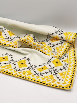 Hand embroidered tablecloth, sunny yellow, 70x70 cm