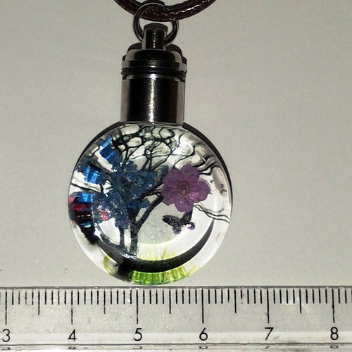 Pendant necklace faux bizou tree butterfly new, blue and purple