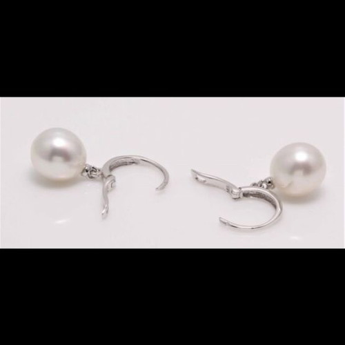 Pearl earrings exclusive 14K white gold with South Sea pearls 9x10mm new
