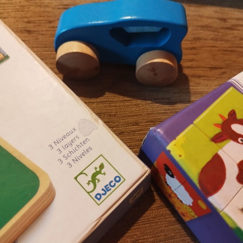 Wooden educational toys used, pack with boxes