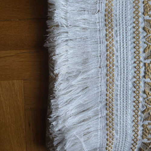 Vintage woven quilt used, shades of beige and gold