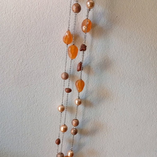 Necklace 79cm like new, long multilayer with agate and amber