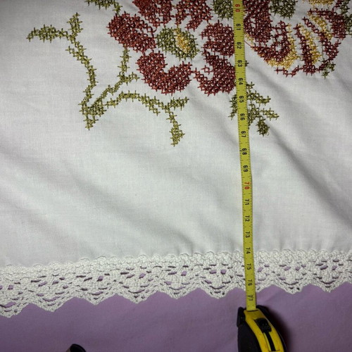 Linen handmade embroidered square doily like new