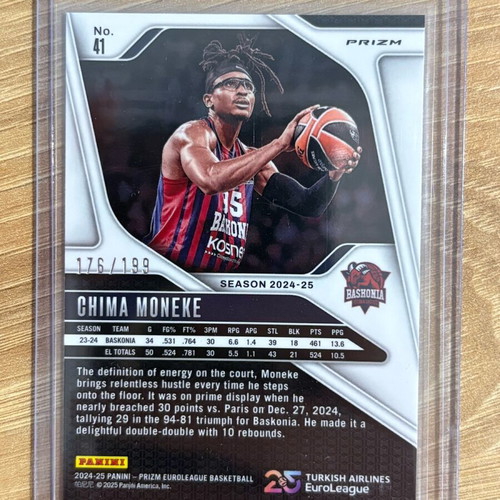 Panini Prizm Euroleague Basketball Card Chima Moneke Blue 176/199 like new