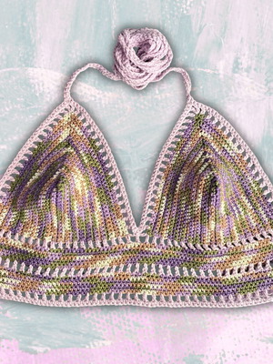 Handmade Top Bralette Lavender Grove size M, pink and green