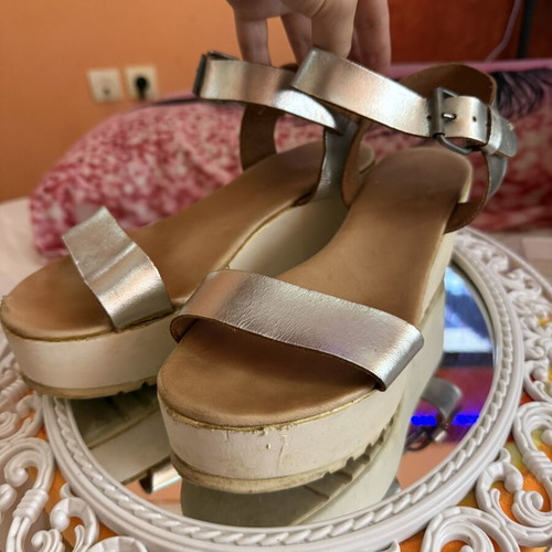 Women's platform sandals metallic silver size 39
