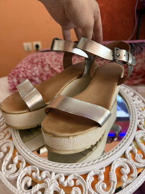 Women's platform sandals metallic silver size 39