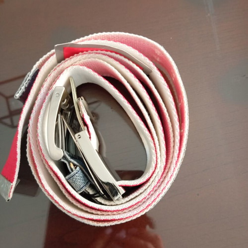 Fabric belts new, red and white with denim detail, pack of two