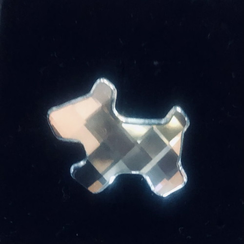 Vintage Swarovski pin shaped like Yorkshire dog, like new, blue-turquoise