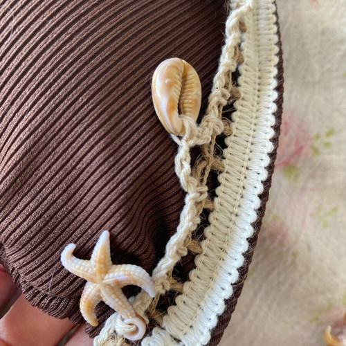 Bikini with real shells brown, new, ribbed material, size S-M