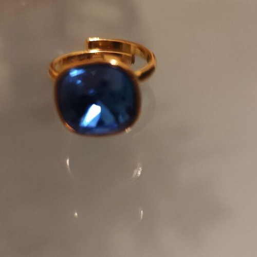 Stainless Steel Ring with Large Blue Stone Gold Color