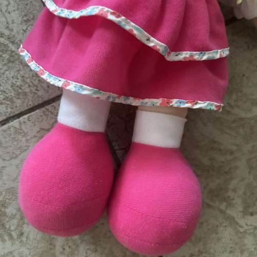 Cloth doll girl 48cm with pink dress and floral hat