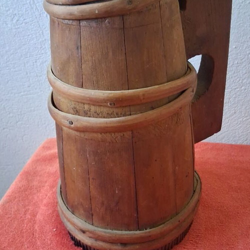 Wooden jug 1910 with handmade nails and state control stamp