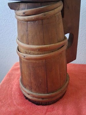 Wooden jug 1910 with handmade nails and state control stamp