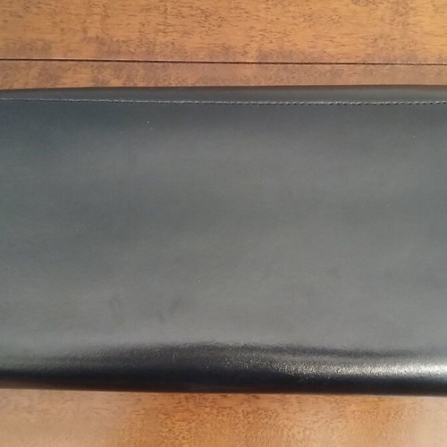 Envelope bag black genuine leather 14x28 cm used with plastic paint stain