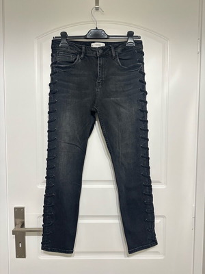 Mango jeans with side cords like new, size M 38 10, black gray