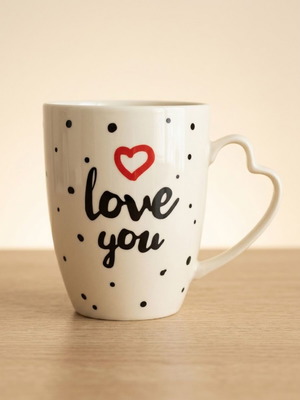 Μεγάλη κεραμική κούπα με σχέδιο «love you»