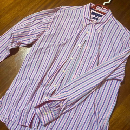 Tommy Hilfiger vintage shirt used, men's XL, blue and pink