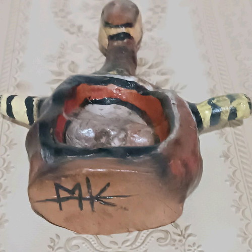 Totem terracotta painted custom made with primitive style