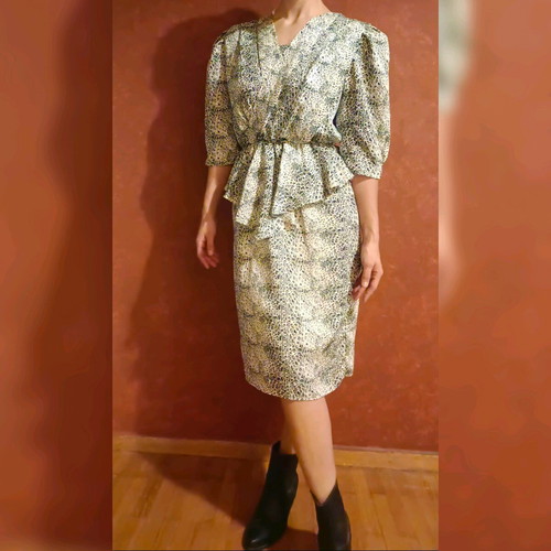 Vintage animal print dress used, satin fabric, 80s, Canda