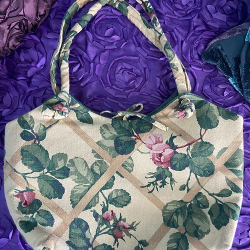 Floral Canvas Handbag used with straw-like inner lining, summer beach bag