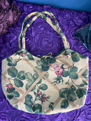 Floral Canvas Handbag used with straw-like inner lining, summer beach bag