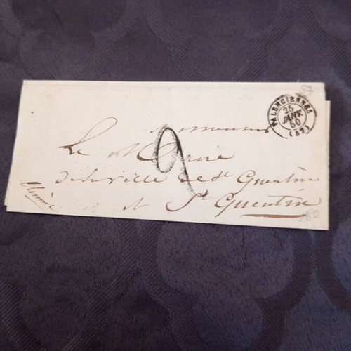 French letter from 1850 used with two clear postal stamps