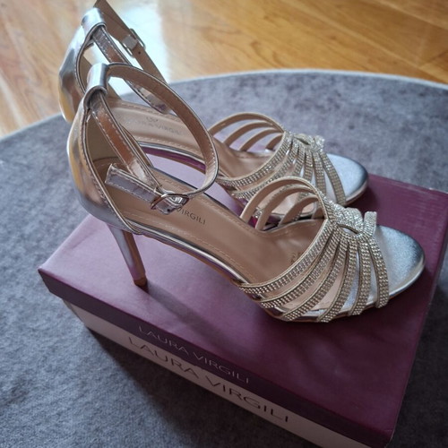 Silver sandals with rhinestones new, heel height 9cm, size 39