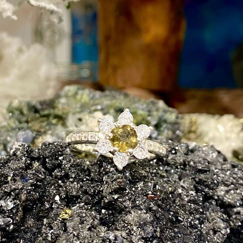 Handmade silver ring with natural citrine and moissanite